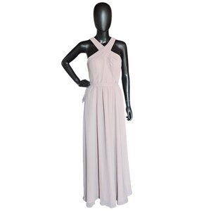 Taupe Chiffon Cross Halter Bridesmaid Dress - Dixie Azazi NWT